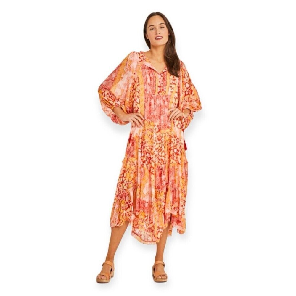 Talisman Sabrina Midi Dress Relaxed Oversized Bohemian Bonfire Size L NEW Boho - Picture 3 of 11